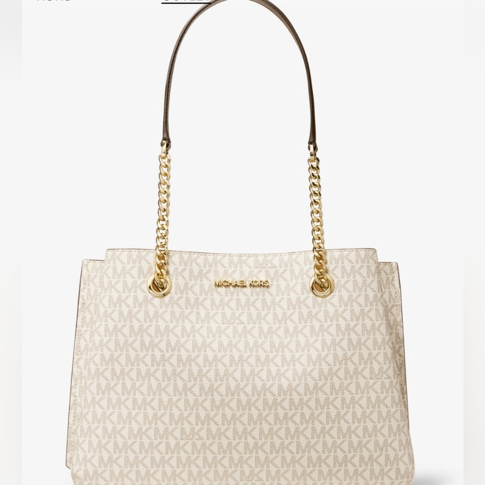 Michael Kors Teagan Lg Beige Monogram Shoulder Bag